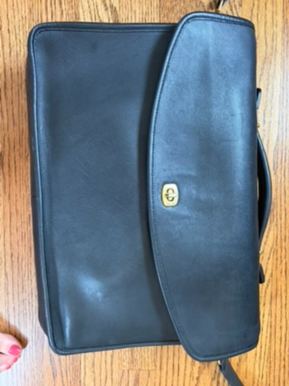 Coach Classic Black Leather Briefcase Bag Tote Excellent vtg quiet luxury